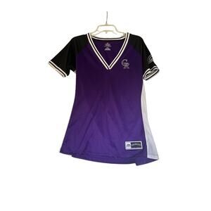 Colorado Rockies Majestic Women s League Diva V-Neck T-Shirt Purple/Black Large